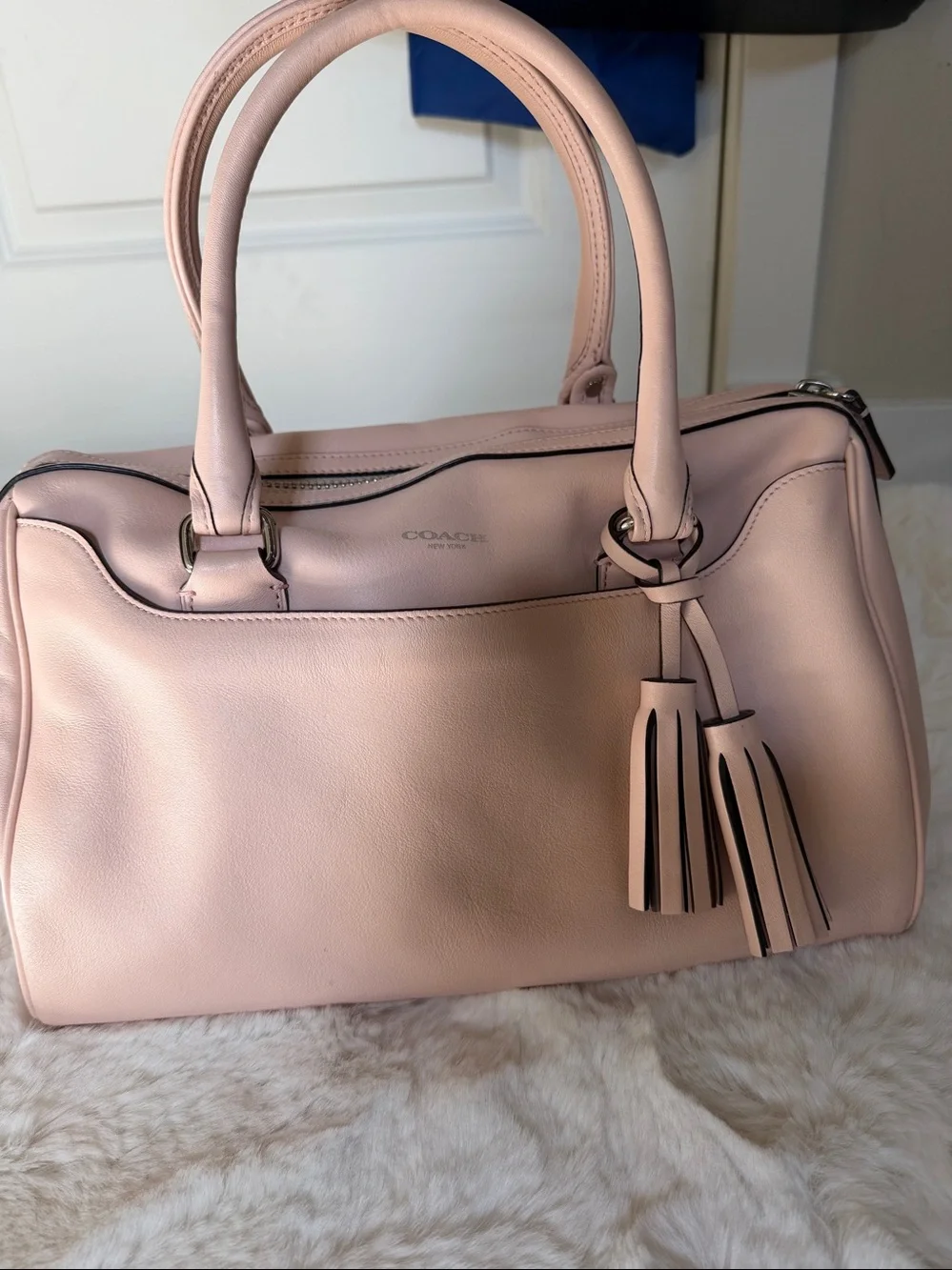 Coach Blush Pink Pebbled Leather Satchel with Tassels